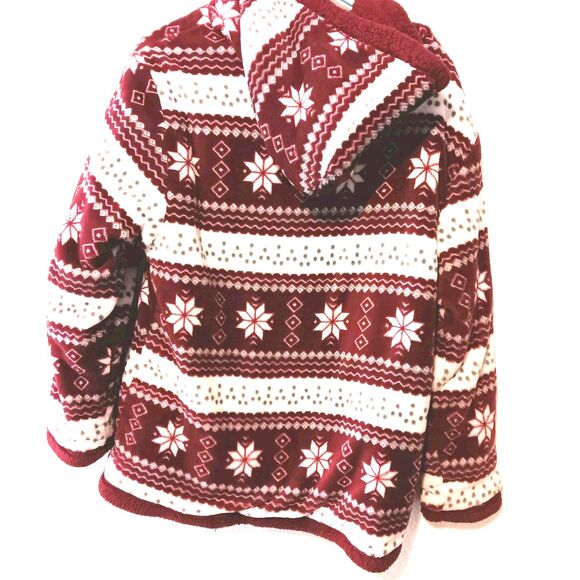 Trail Crest Fleece Hoodie M Nordic Snowflake Fair Isle Red White Sherpa Lined... - Picture 7 of 12
